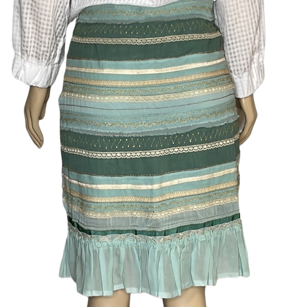 Anthropologie Odille mint green mixed media lace gold thread skirt Sz 4 - Picture 2 of 9